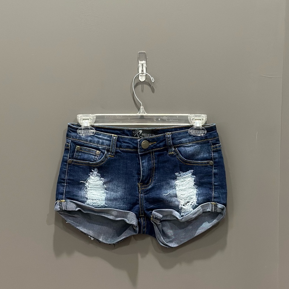 Women's Denim Blue Distressed Shorts
